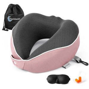 Nourideaux Comfy Neck Pillow Travel Aeroplane & Car Pink