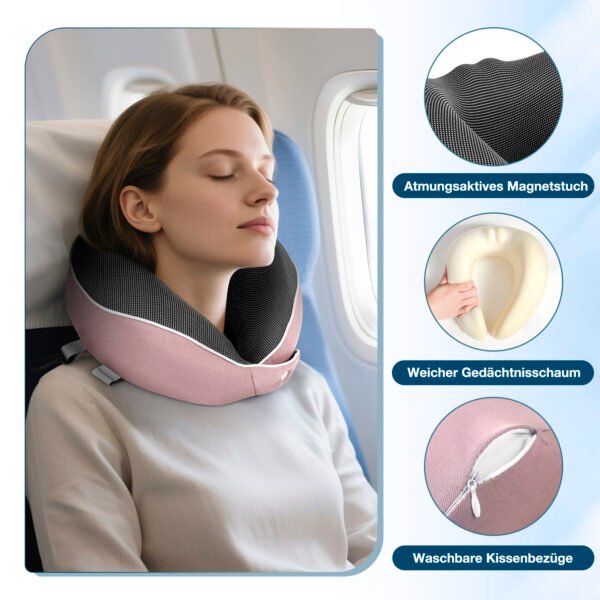 Nourideaux Comfy Neck Pillow Travel Aeroplane & Car Pink - Image 6